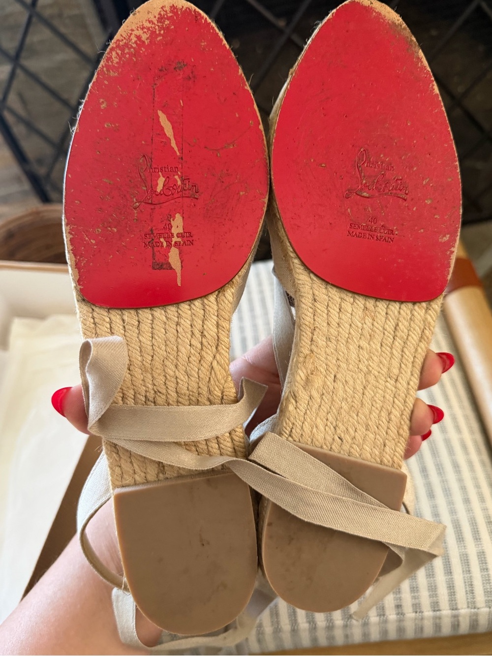Christian Louboutin Neutral Bow Espadrille Wedge Sandals - Picture 2 of 3